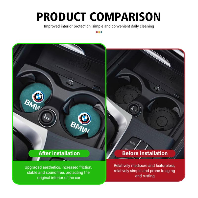2pcs Car Coaster Water Cup Bottle Holder Anti-slip Pad Mat For BMW G01 G02 F15 F16 G05 G06 G07 F07 G30 F40 F44 F34 F30