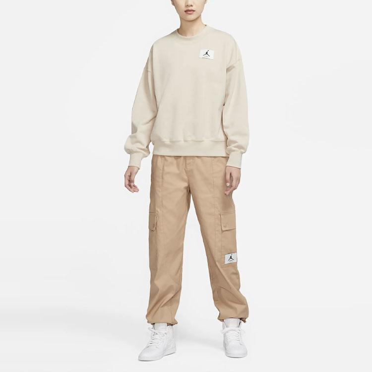 Jordan Свитшот с вышитым логотипом, однотонный трикотажный с круглым вырезом, женские топы, песочно-белый DM5190-126