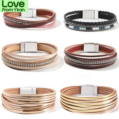 39 Стильный женский браслет ручной работы из натуральной кожи для женщин, браслет-обертка с подвесками