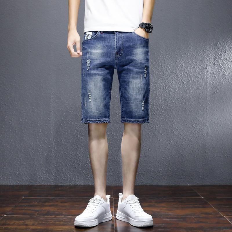 Брюки с пятью точками, джинсы больших размеров, весна-лето, мужские свободные эластичные шорты узкого кроя