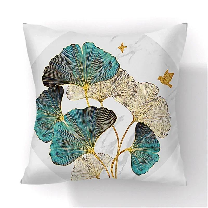 35/40/45CM Ginkgo Biloba Polyester Cushion Cover Waist Pillow Case Black Golden Leaves Living Room Chair Sofa Home Decoration