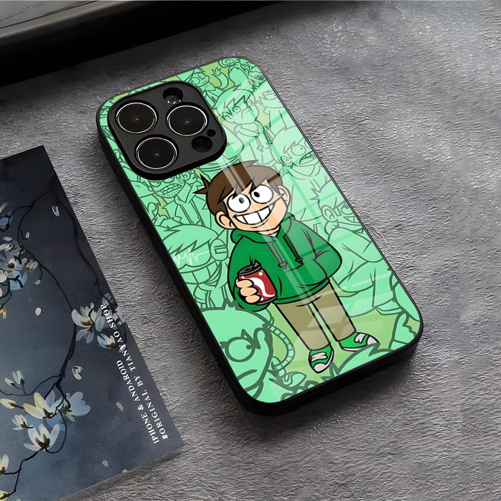 Аниме чехол для телефона E-EddsworldS для IPhone 17 Air 16 E Pro Max 15 14 13 Mini 12 Pro 11 Max Plus Черная стеклянная крышка