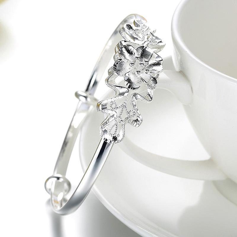 New Push-pull Pattern Bracelet Female Silver-plated Flower Fashion Bracelet Fashion Ethnic Happiness Flower Bracelet