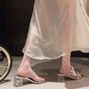 Summer Bowknot Rhinestone High Heel Sandal Slippers Women Chunky Heel Transparent Silver High Heel Slippers