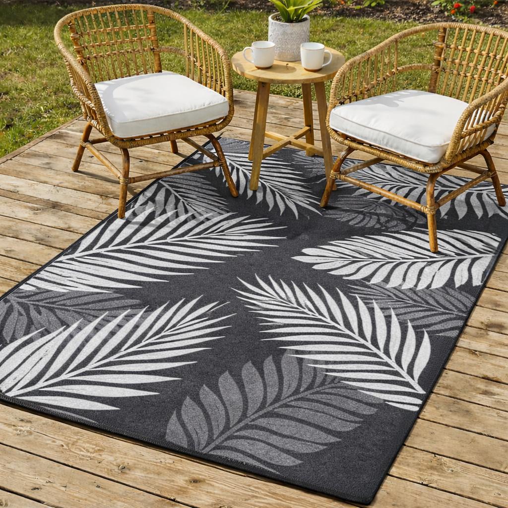 Waterproof Outdoor Terrace Carpet 120X180 Gray Leaves [Carpet7]