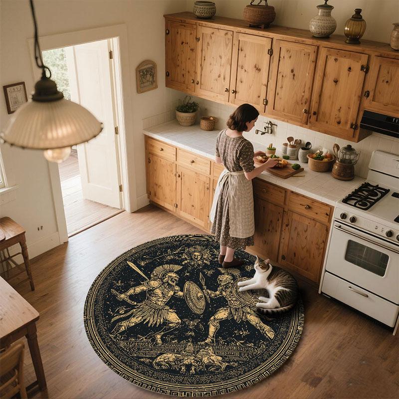 Warrior Art pattern round rug,Carpet Rug for Living Room Bedroom Playroom ,Non-slip Floor Mat,Holiday Gifts and Birthday Gifts.
