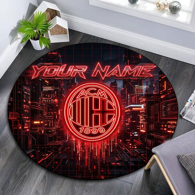 Custom Name,Milan Rossoneri pattern round rug,Carpet Rug for Living Room Bedroom Playroom ,Non-slip Floor Mat,Holiday Gifts and Birthday Gifts.