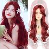 WTB Красный волнистый вьющийся длинный синтетический парик для женщин, элегантная таинственная челка с разделением, фестиваль, косплей, волна, длинные вьющиеся волосы