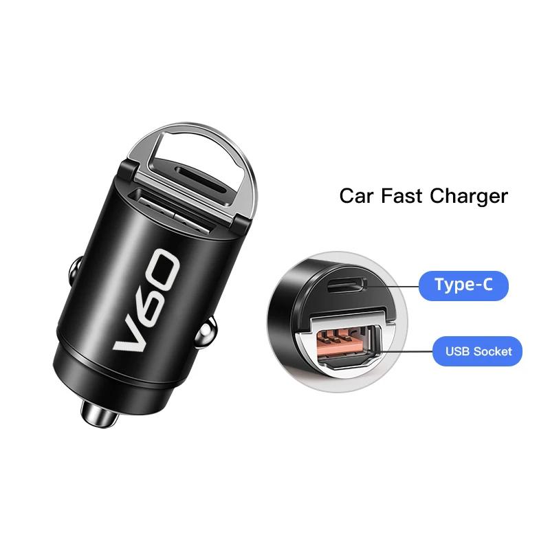 Автомобильное зарядное устройство для Volvo V60 V40 XC90 S60 C30 XC60 V70 S90 Olestar AWD Rdesign USB Type-C для телефона Скрытая Быстрая зарядка Преобразователь Штекер