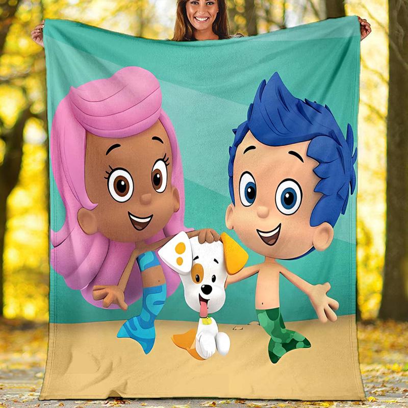 1pc Bubble guppies1 Theme Blanket - Digital Print, Polyester, Cozy for All Seasons, Perfect for Outdoor, and Travel