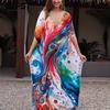 Женская мода отпуск лето весна абстрактный узор принт рукава 1/2 с v-образным вырезом повседневные платья
