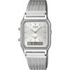 Casio Ана-Цифровые Часы Серии Vintage Кварцевые Наручные AQ-230EM-7A Сетчатый Металлический Ремешок Унисекс Двойное Время Серебристый