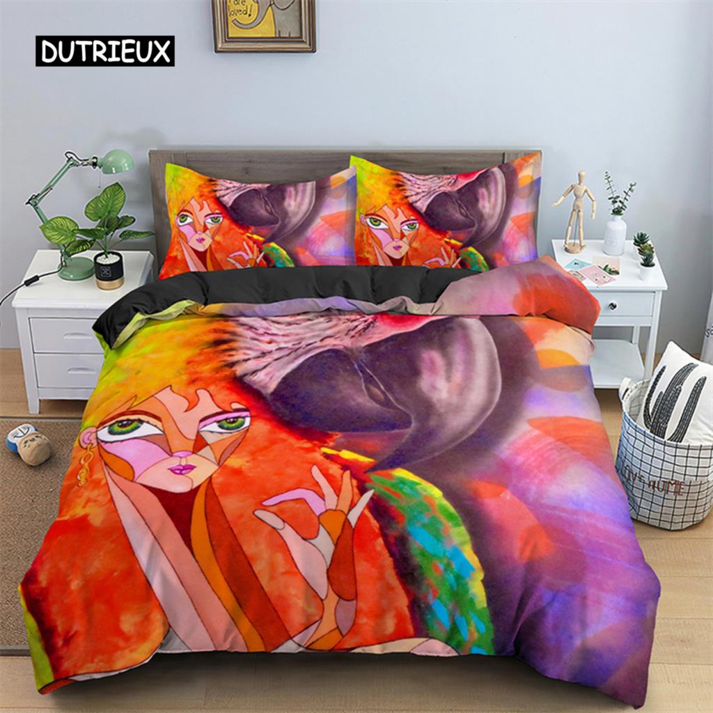 Пододеяльник с абстрактным человеческим лицом, двуспальный, двуспальный, из микрофибры, мистический рисунок, комплект постельного белья с психоделическим граффити