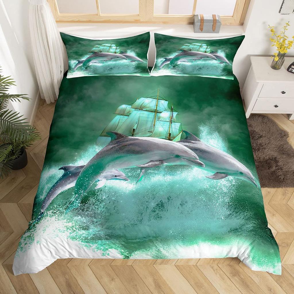 Комплект пододеяльника для парусника Размер Твин Кинг Квин Морская тема Чайка Постельный комплект Микрофибра Рустикальная деревянная доска Пододеяльник