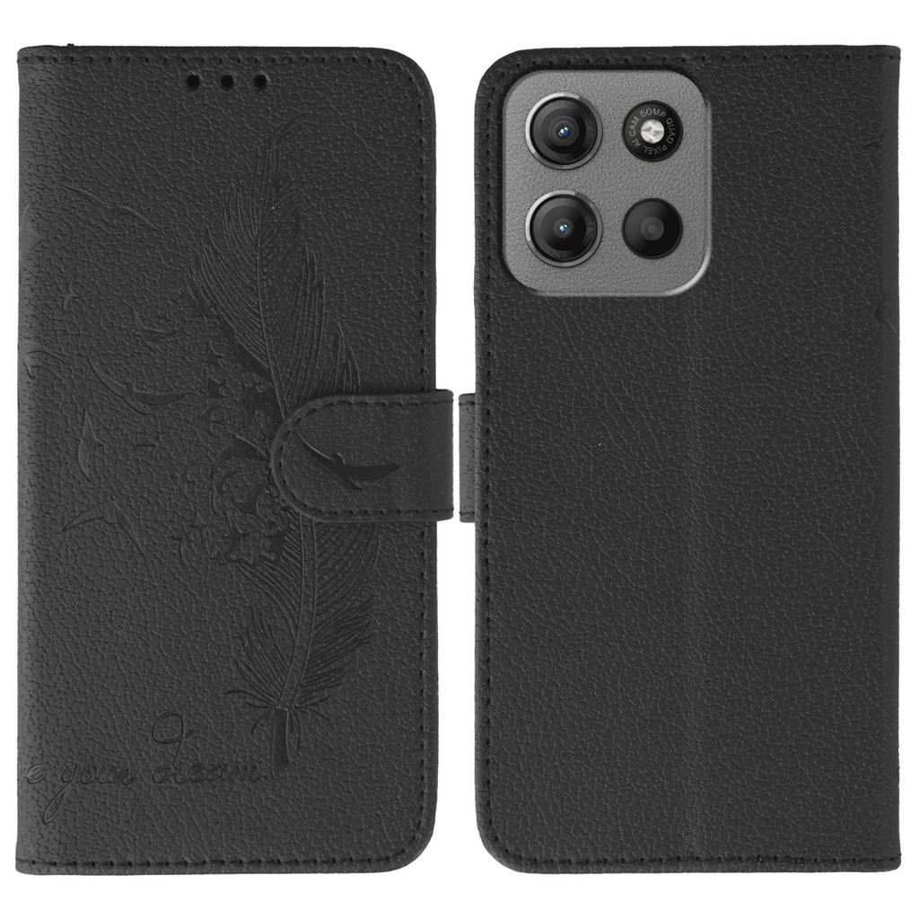 Чехол для Motorola Moto G15 4G с тиснением в виде пера, кошелек из ПУ кожи, чехол для телефона