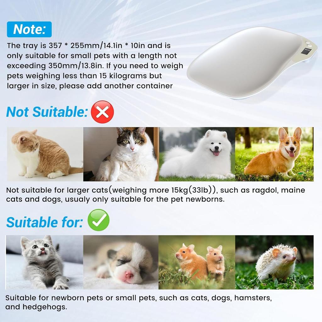 Small Digital Pet Scale for Dogs Cats, Max 33 lbs LCD Display Small Animal Scale, Multi-Function Mini Electronic Kitchen Food Weighing Scales, for