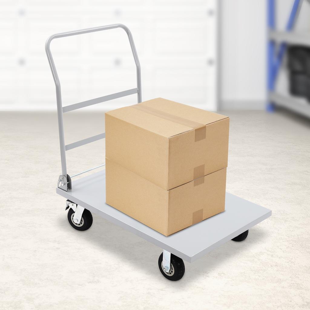 Серая тележка 1* Платформенная тележка 1* Ручка 5* Колеса, Промышленная плоская тележка, Сверхпрочная тележка, Платформенная ручная тележка