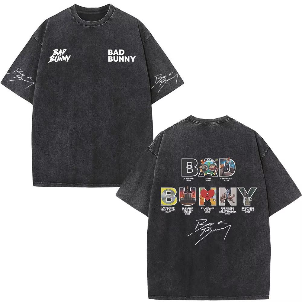 Футболка Bad Bunny с винтажным эффектом Washed Debi Tirar Mas Fotos DTMF World Tour Мужская мода Хип-хоп Футболки Streetwears