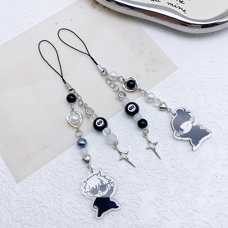 Творческий аниме Gojo Geto телефон шнурок Y2K черный бисер крест телефон цепочка мобильный телефон талисман для фанатов подарки