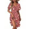 Women's Fashion Short Sleeve Wrap Sundress V-Neck Floral Print Dresses