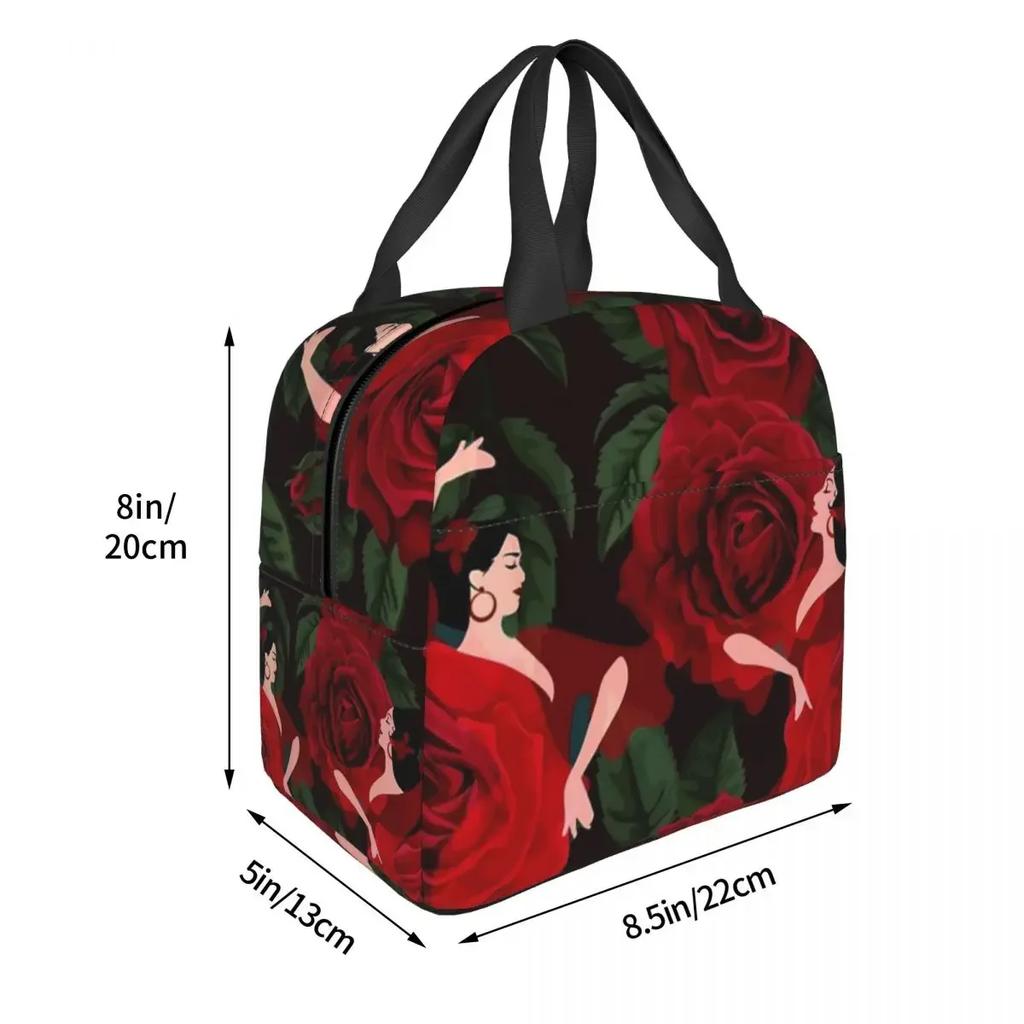 Lunch Bag for Men Women Flamenco Roses Insulated Cooler Portable Picnic Work Dancer Dance Spain Spanish Oxford Tote Handbags