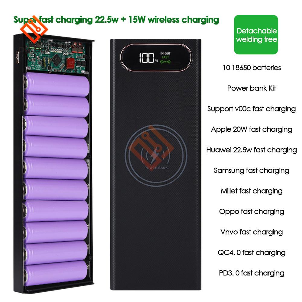 Съемный USB 10*18650 Power Bank чехол 22.5W 15W мобильный телефон быстрое зарядное устройство хранение DIY 18650 держатель аккумулятора зарядное устройство коробка