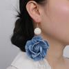 Denims Blue Rose Earrings Handmade Denim Floral Earrings New Denim Blue Fabric Earrings