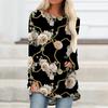 Plus Size Women Pink Rose Printed Comfy Long Sleeve Round Collar T-shirt Casual Baggy Mid Length Tee Tops For Christmas