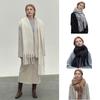 Women Scarf Solid Color Thickened Knitting Scarf with Tassel Decoration Versatile Design Warm Winter Scarf
