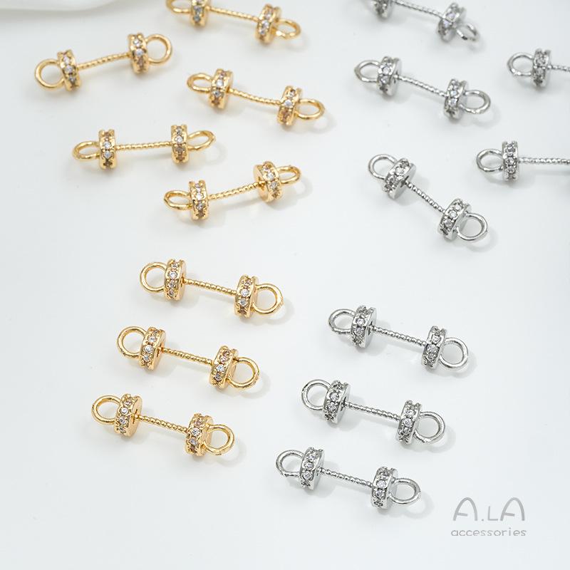 14K Gold-Inlaid Zircon Bracelet & Necklace Connector with Copper Plating and Half-Hole Eyepin for DIY Pearl Cap Accessories