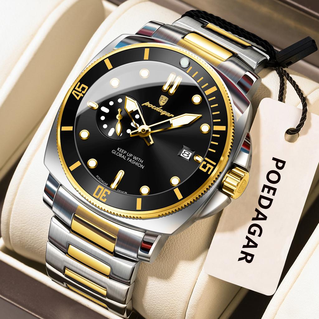 POEDAGAR Luxury Men's Wristwatch Waterproof Luminous Date Stainless Steel Man Watch Quartz Business Sports Watches For Men Reloj