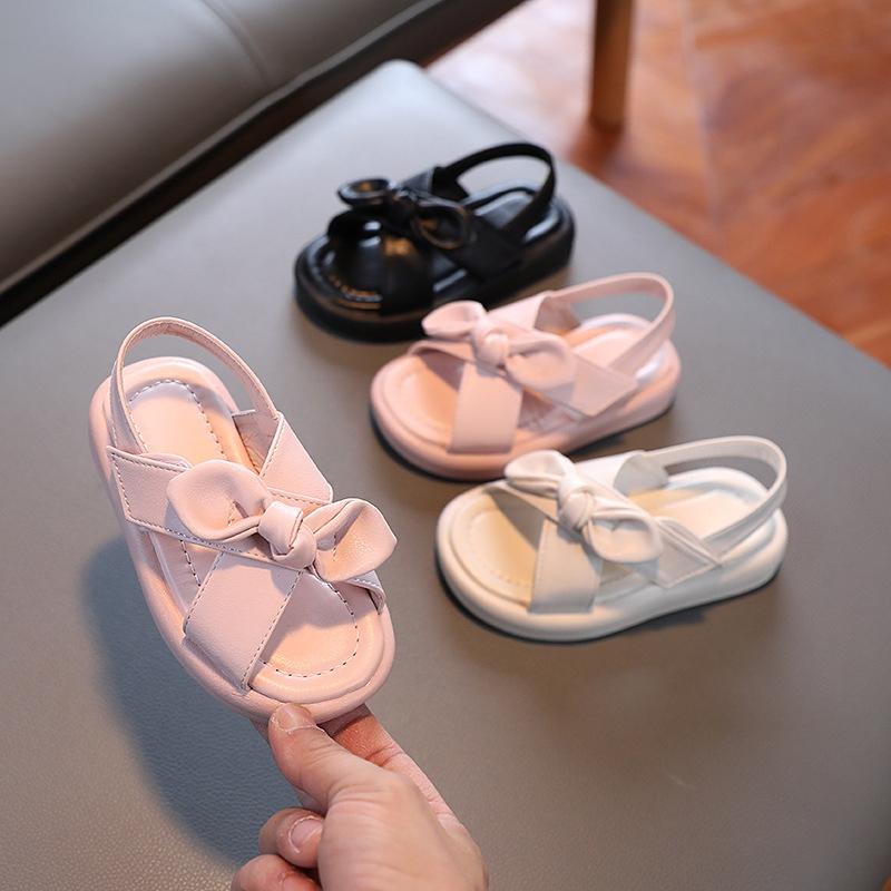 Children's Girls Comfortable Simple Solid Color Cute Bow Soft Bottom Non-Slip Design Outdoor Beach Sandals