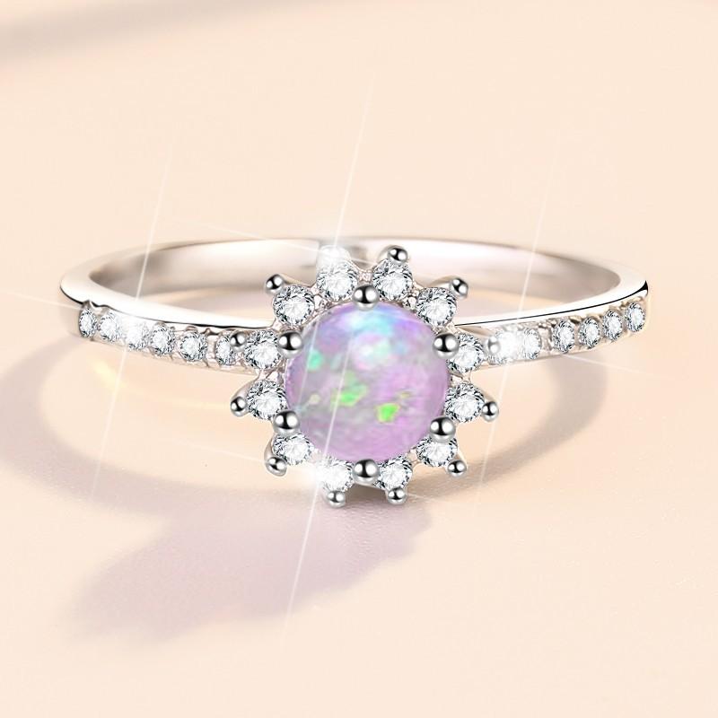 S925 Sterling Silver Ring Women's Moonstone Ring Opal Opal Stone Multicolored Light Ring Engagement Diamond Ring Wedding Ring Gift for Girlfriend