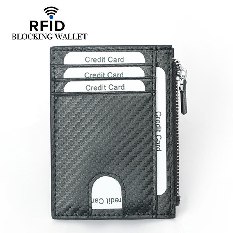 Кошелек для монет с застежкой-молнией RFID - держатель для кредитных карт с узором из углеродного волокна и многофункциональный кошелек