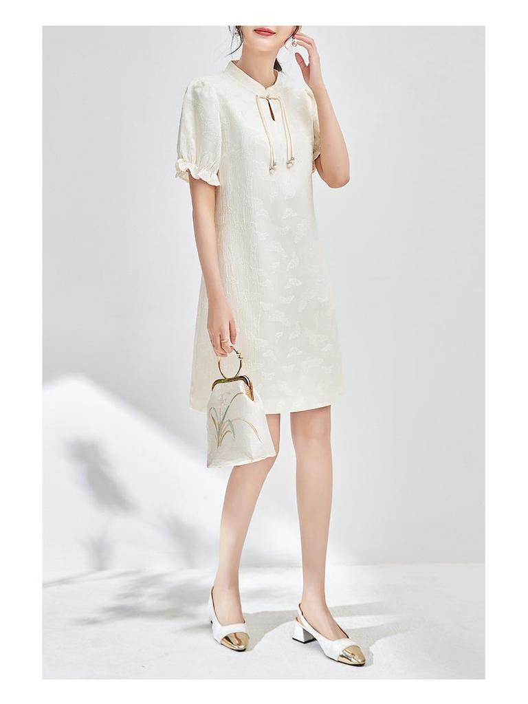 New Chinese Jacquard Butterfly Cheongsam Dress for Women - Retro & Feminine