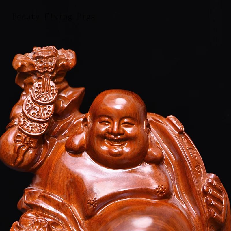Chinese Style Retro Solid Wood Carving Maitreya Buddha Decorations Home Living Room Character Root Carving Decoration Crafts