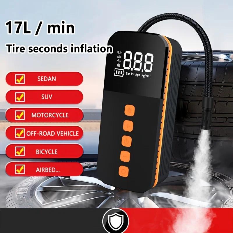 Портативный воздушный компрессор для накачивания шин для автомобиля с автоматическим отключением, велосипедный насос с цифровым манометром и аварийным светом