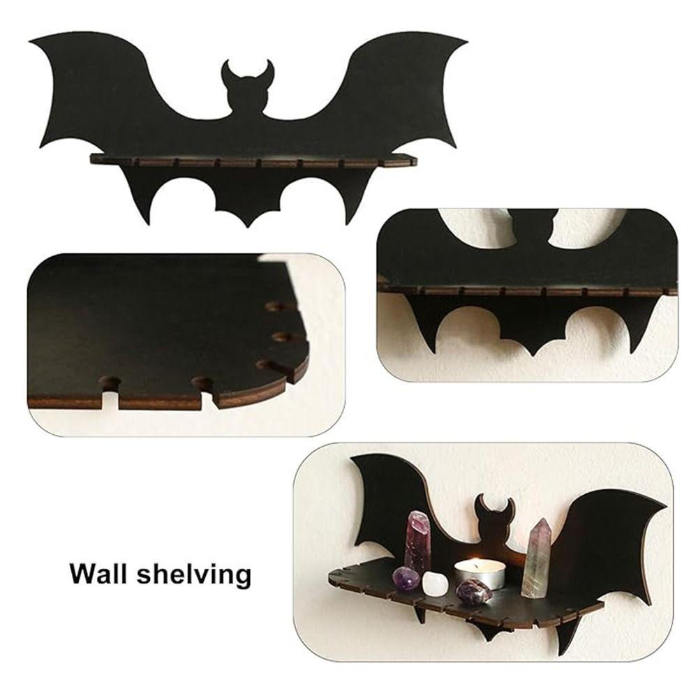 Bat-shaped Wooden Floating Shelves Black Jewelry Display Rack Decoration Crafts