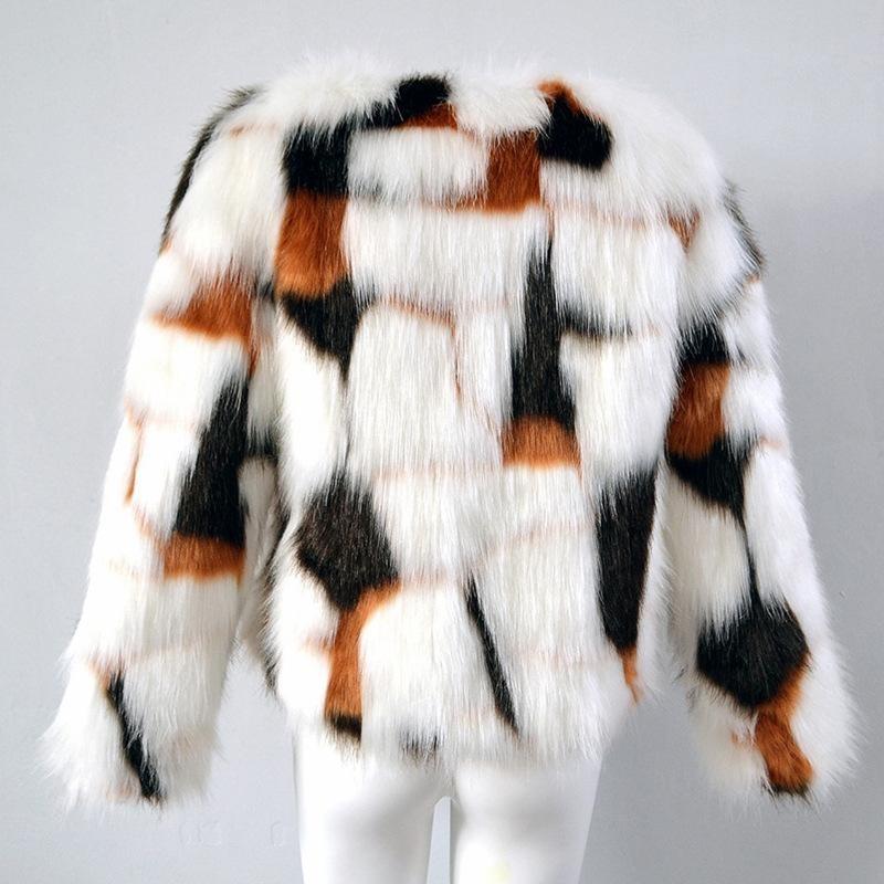 mitation fur acket casual autumn and winter new whole leather imitation fox fur round neck short jacket trendy large size