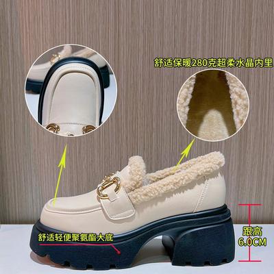 Кожаные женские зимние новые женские модные универсальные туфли на толстом каблуке, бархатные теплые женские туфли