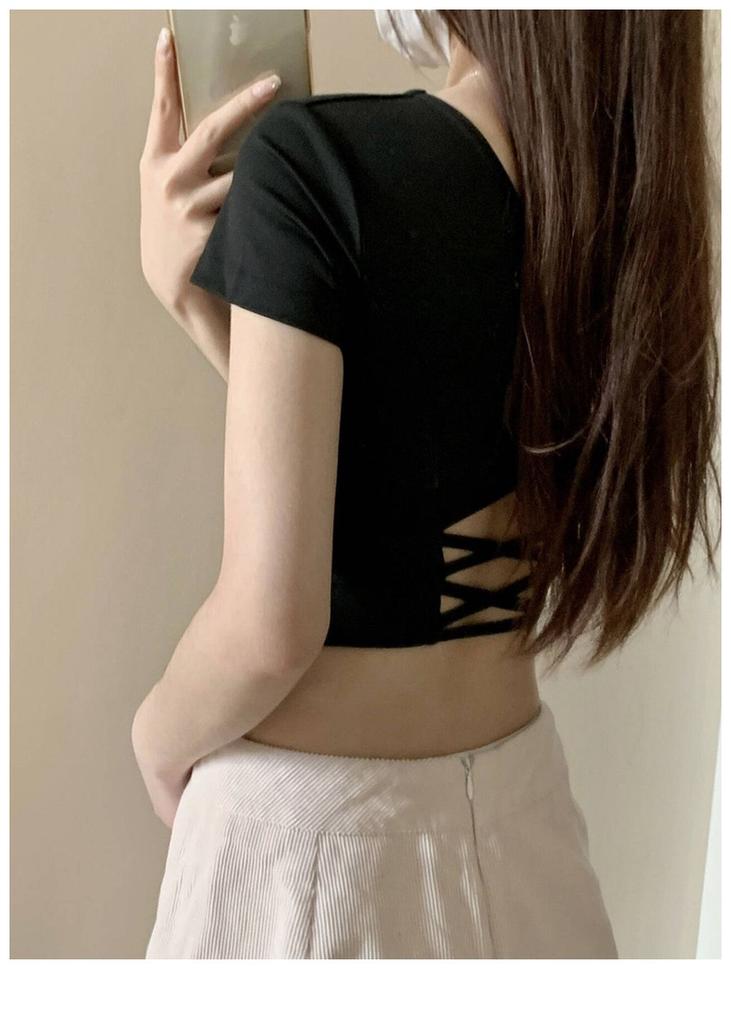 Spice Girl Sexy Careful Machine Short Sleeve T-Shirt Women's Early Spring Summer Wear Slim-fit Bottom Shirt Short Top with Chest Pad
