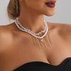 Layered Imitation Pearl Choker Necklace for Women Beaded Jewelry Chain Tassel Statement Accessories