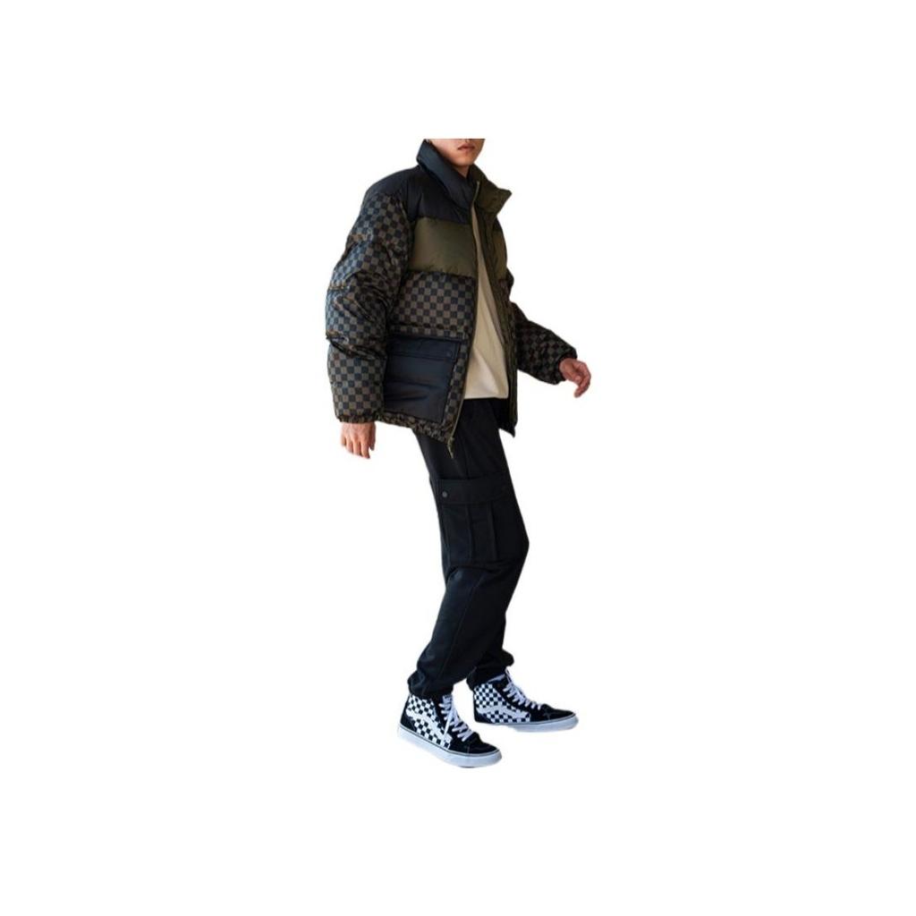 Vans FW22 Логотип Печать Сетка Оверсайз Карман Молния Пуховик Унисекс Верхняя одежда Зеленый Клетчатый VN00090SBSZ