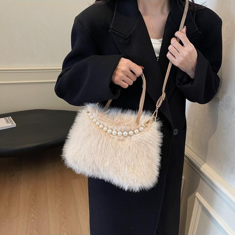 Autumn Furry Portable Small Bag Fashion Pearl Small Square Bag Autumn and Winter Textured Ladies Crossbody Furry Bag