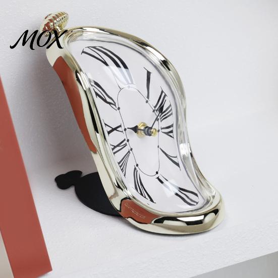 Quiet Wall Clock Modern Distorted Melting Clock, Arabic/Roman Numeral Table Silent Hanging Non-Ticking Decorative for Living Room Bedroom Office