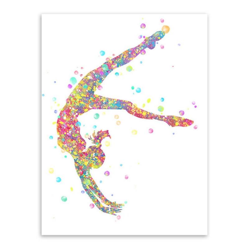 Colorful Watercolor Gymnastic Girl Posters Prints Abstract Canvas Paitning Nordic Wall Art Pictures for Living Room Home Decor