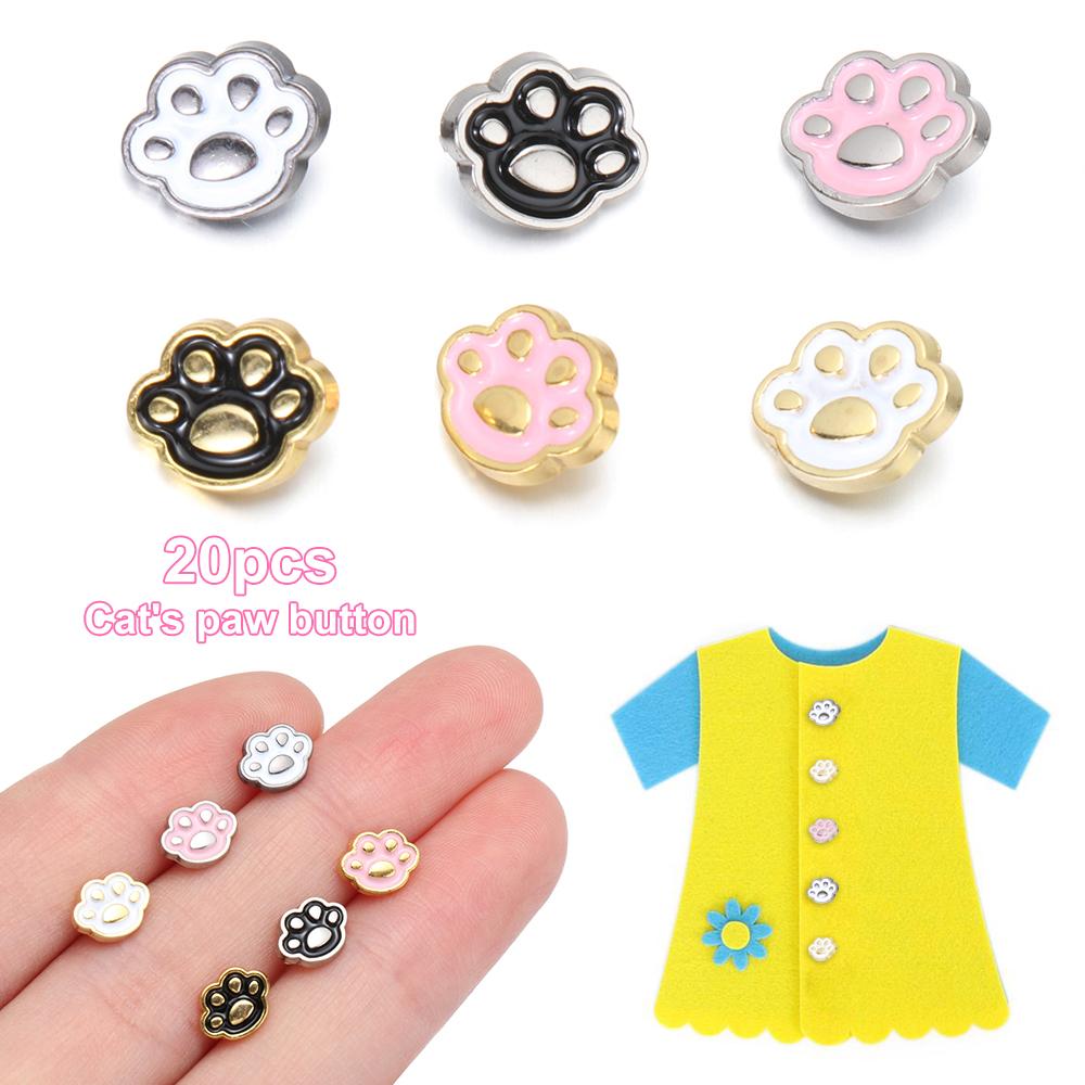20pcs 8mm Cat Paw Pattern Craft Mini Buttons Clothing Sewing Buckle DIY Doll Clothes Metal Buckles