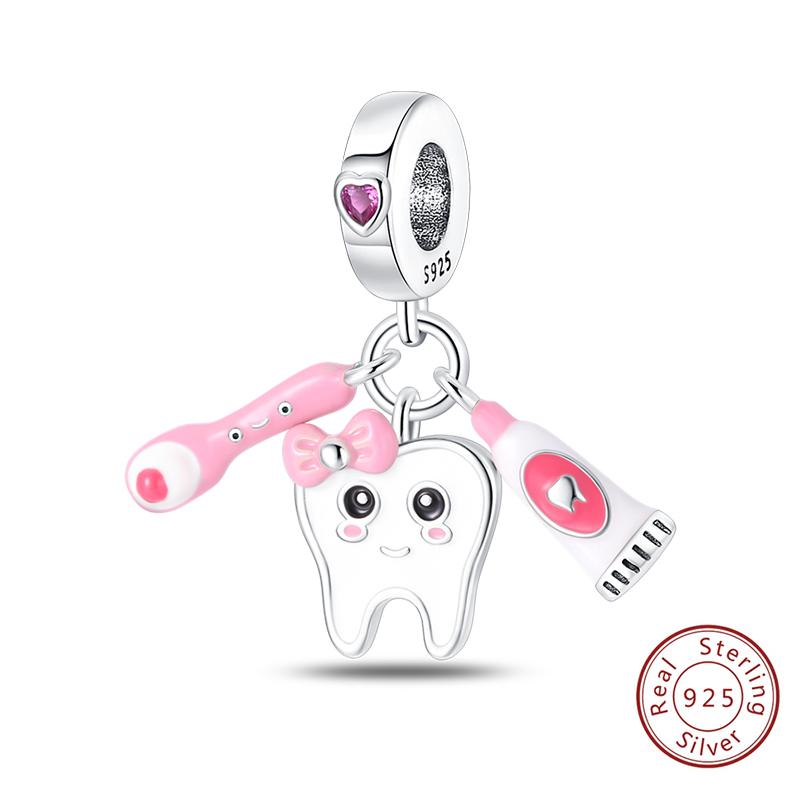 925 Silve Charms Beads Doctor's Teeth Dentist Charms First Aid Kit Dangle For Bracelet Occupation Jewelry Gift