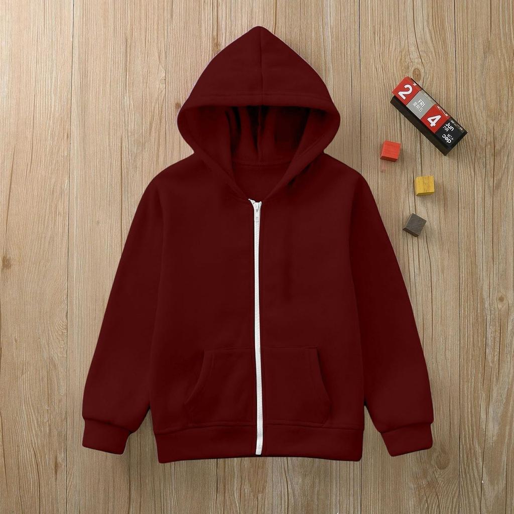 Boys Girls Children's Zip Up Hoodie Loose Solid Color Hooded Sports Shirt Sweatshirt Jacket Coats With Pocket
