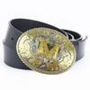 Whole Cowhide Retro Men's Belt Letter M Gold and Silver Two-color Oval Buckle Belt